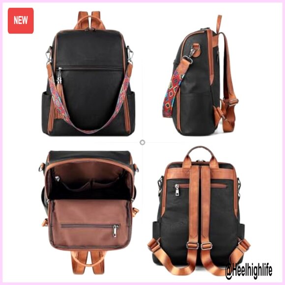 Convertible Leather Backpack Purse with 12 Pockets, Waterproof, Travel Ready main image 5